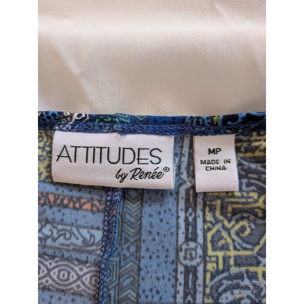 Attitudes by Renee Top Women MP Aztec Blue Orange Abstract Art LiquidKnit Blouse - Picture 3 of 10